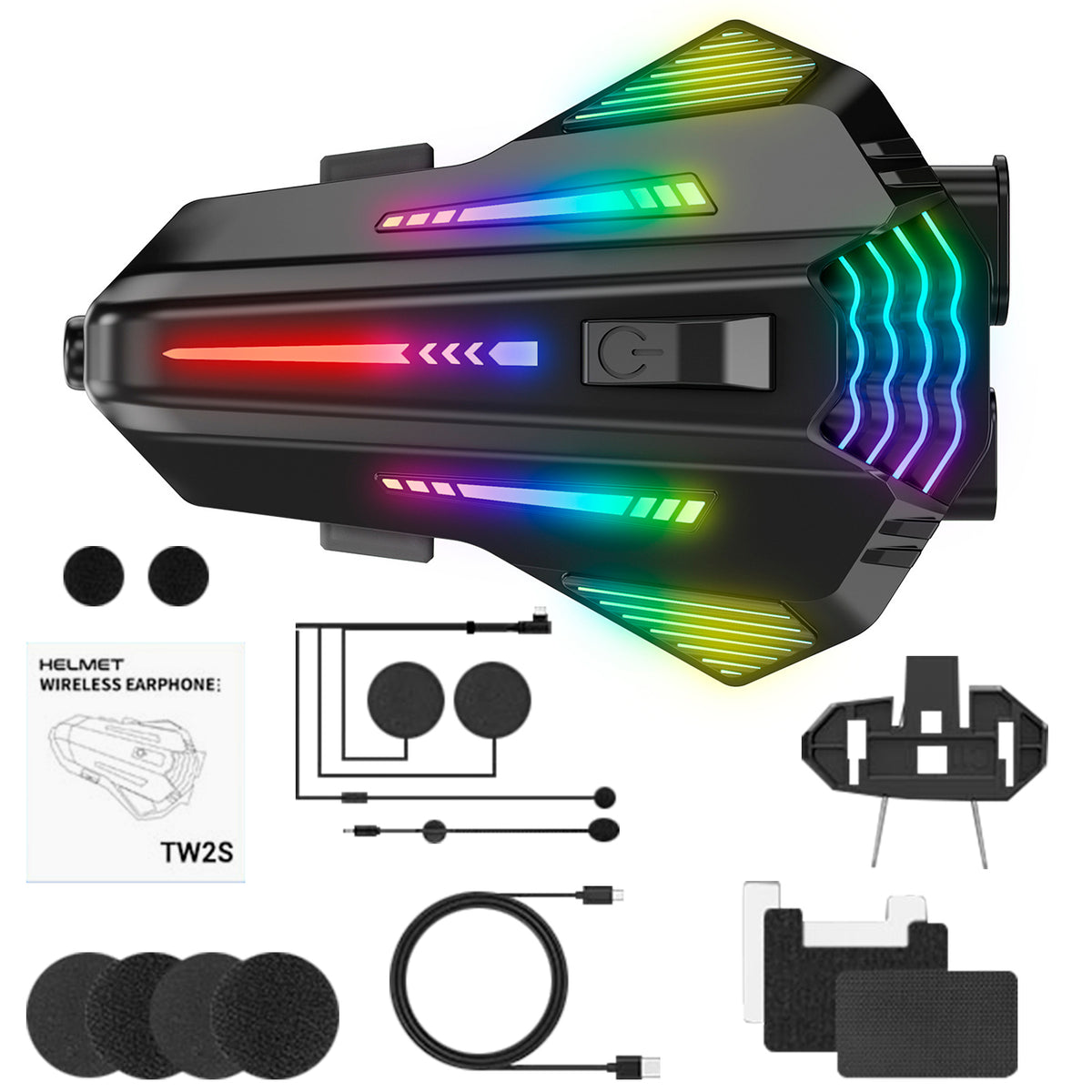 Xylobyte Motorcycle Bluetooth Headset with Wireless 6.0, 520m Helmet Intercom with Universal Pairing, IPX5 Waterproof Motorbike Communication System, Music Sharing & RGB Light