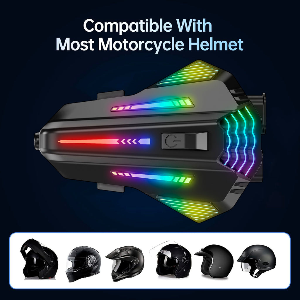 Xylobyte Motorcycle Bluetooth Headset with Wireless 6.0, 520m Helmet Intercom with Universal Pairing, IPX5 Waterproof Motorbike Communication System, Music Sharing & RGB Light