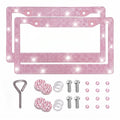 Xylobyte Bling License Plate Frames for Women, 2 Pack Sparkly Rhinestone Diamond License Plate Frames, Car Accessories with Glitter Crystal Caps (Light Pink)