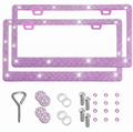 Xylobyte 2 Pack Bling License Plate Frames for Women, Sparkly Rhinestone Diamond Car Accessories with Glitter Crystal Caps (Light Purple)
