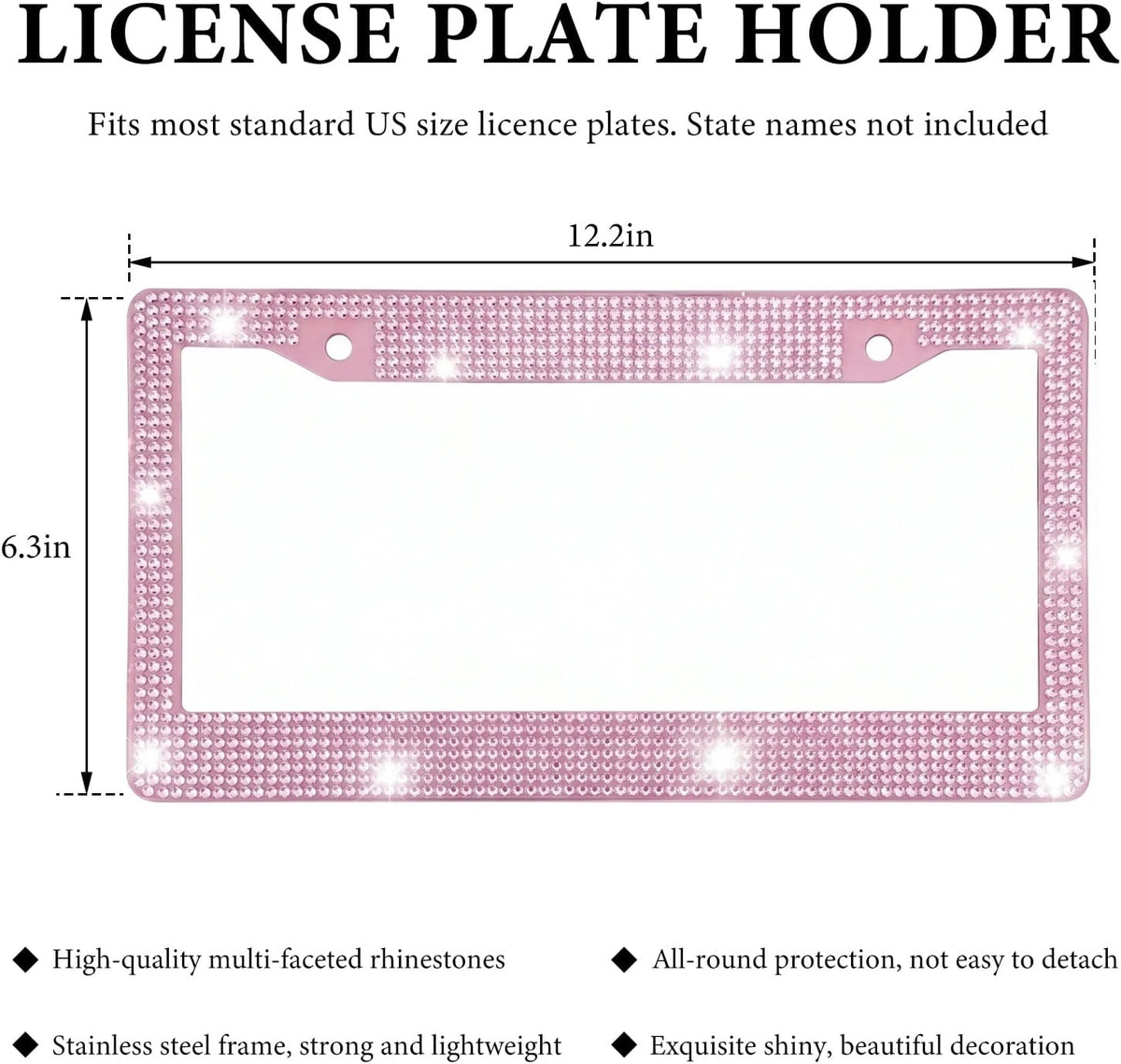 Xylobyte Bling License Plate Frames for Women, 2 Pack Sparkly Rhinestone Diamond License Plate Frames, Car Accessories with Glitter Crystal Caps (Light Pink)