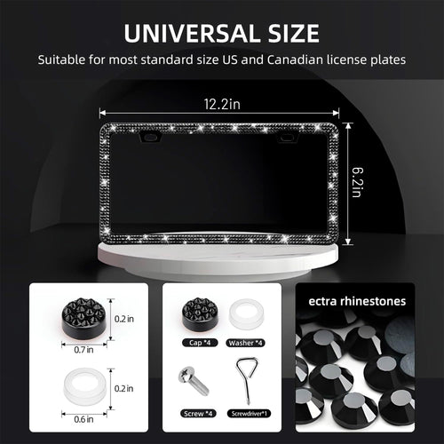 Bling License Plate Frame for Women,2 Pack Premium Stainless Steel Rhinestone License Plate Holder,Handmade Glitter Crystal Diamond Girl Lincense Plate Tag Cover,Bedazzled Sparkly-Black