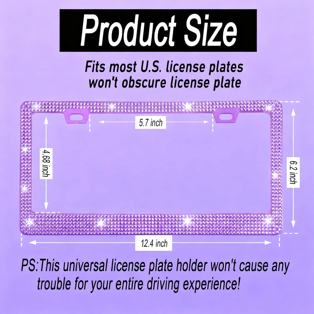 Xylobyte 2 Pack Bling License Plate Frames for Women, Sparkly Rhinestone Diamond Car Accessories with Glitter Crystal Caps (Light Purple)