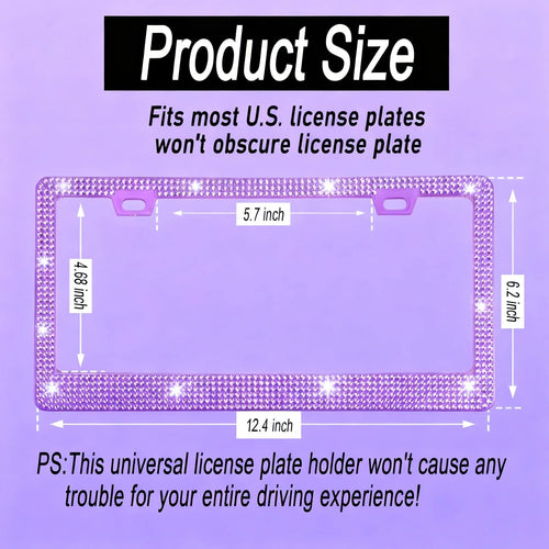 Xylobyte 2 Pack Bling License Plate Frames for Women, Sparkly Rhinestone Diamond Car Accessories with Glitter Crystal Caps (Light Purple)