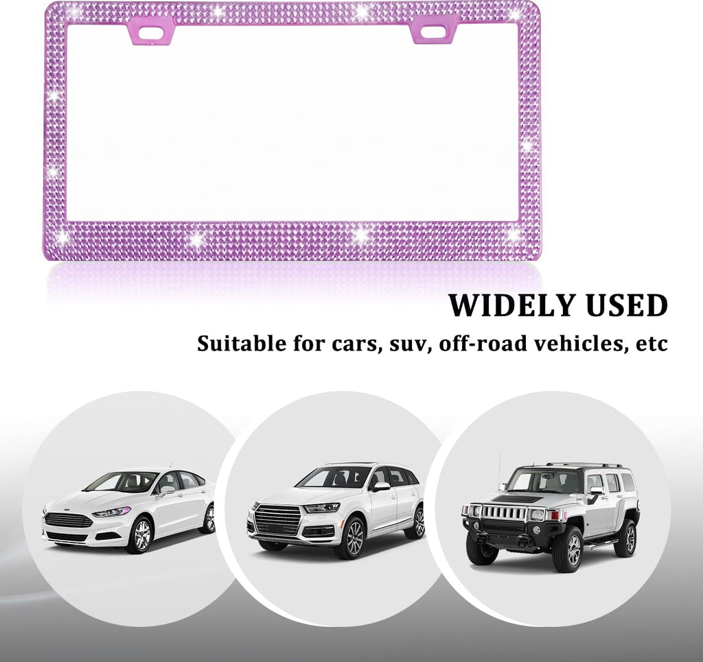 Xylobyte 2 Pack Bling License Plate Frames for Women, Sparkly Rhinestone Diamond Car Accessories with Glitter Crystal Caps (Light Purple)