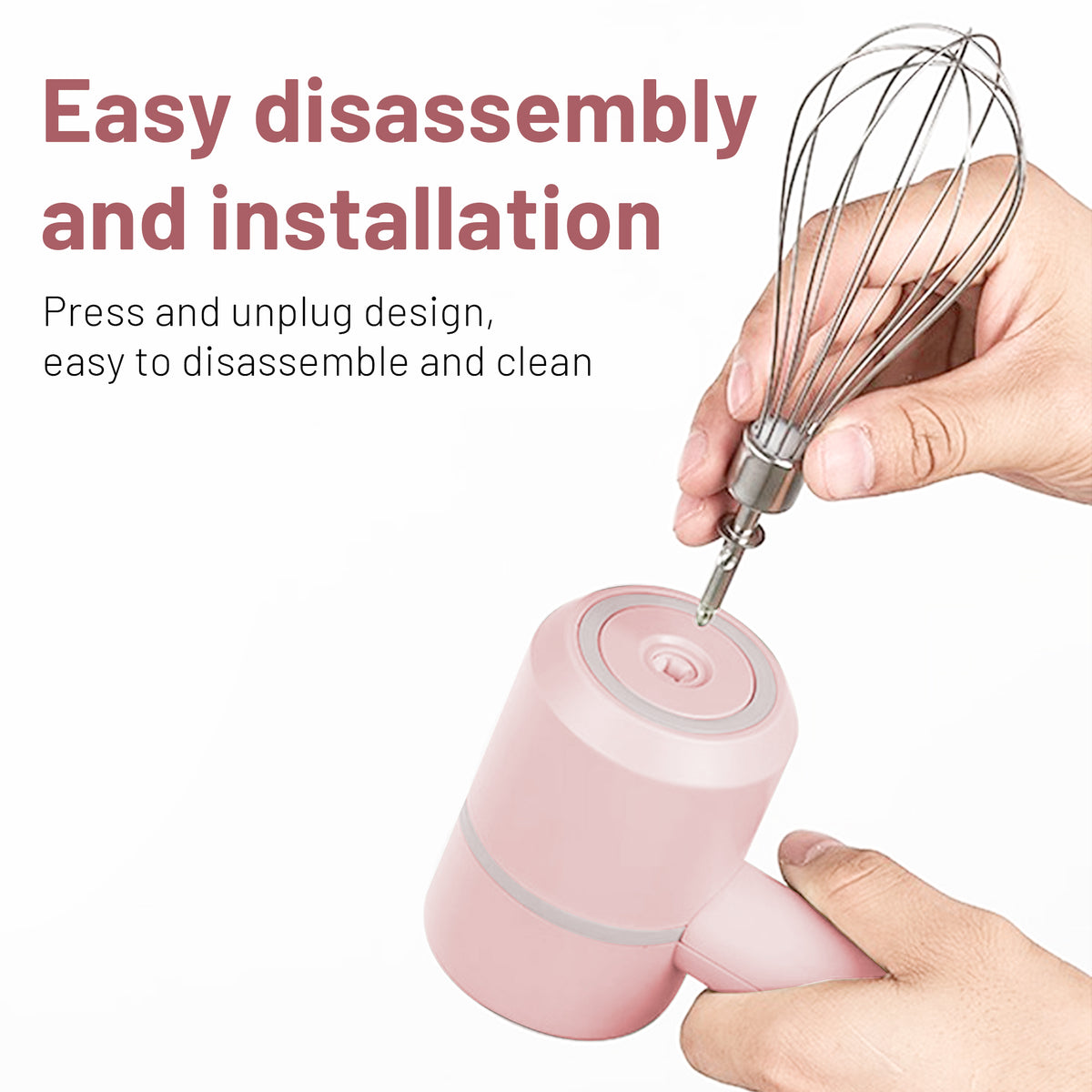 Xylobyte 2-in-1 Electric Hand Mixer, Electric Whisk, Mini Onion Chopper 10Oz, Small Cordless Hand Blender, 3 Speed Rechargeable Food Processor for Baby Food Maker, Pink