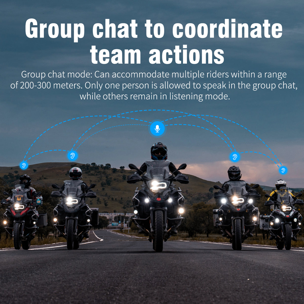 Xylobyte Motorcycle Bluetooth Headset with Wireless 6.0, 520m Helmet Intercom with Universal Pairing, IPX5 Waterproof Motorbike Communication System, Music Sharing & RGB Light