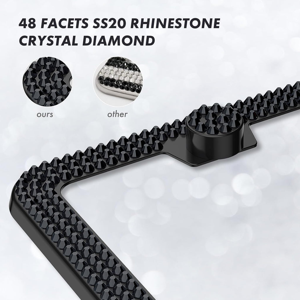 Bling License Plate Frame for Women,2 Pack Premium Stainless Steel Rhinestone License Plate Holder,Handmade Glitter Crystal Diamond Girl Lincense Plate Tag Cover,Bedazzled Sparkly-Black