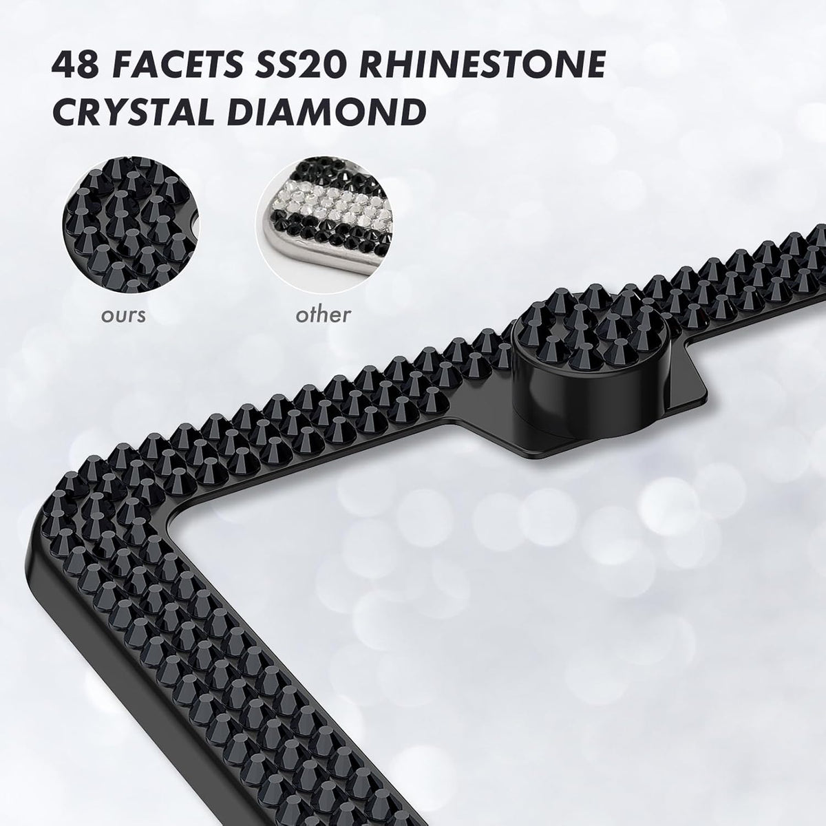 Bling License Plate Frame for Women,2 Pack Premium Stainless Steel Rhinestone License Plate Holder,Handmade Glitter Crystal Diamond Girl Lincense Plate Tag Cover,Bedazzled Sparkly-Black