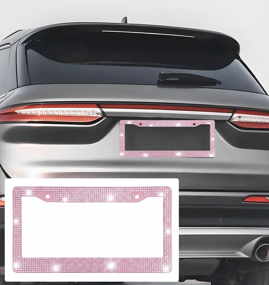 Xylobyte Bling License Plate Frames for Women, 2 Pack Sparkly Rhinestone Diamond License Plate Frames, Car Accessories with Glitter Crystal Caps (Light Pink)
