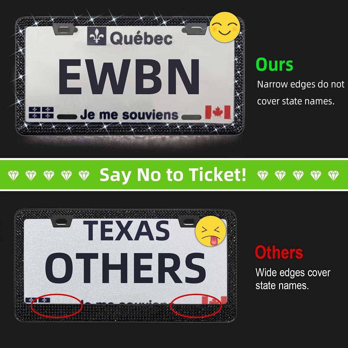 Bling License Plate Frame for Women,2 Pack Premium Stainless Steel Rhinestone License Plate Holder,Handmade Glitter Crystal Diamond Girl Lincense Plate Tag Cover,Bedazzled Sparkly-Black