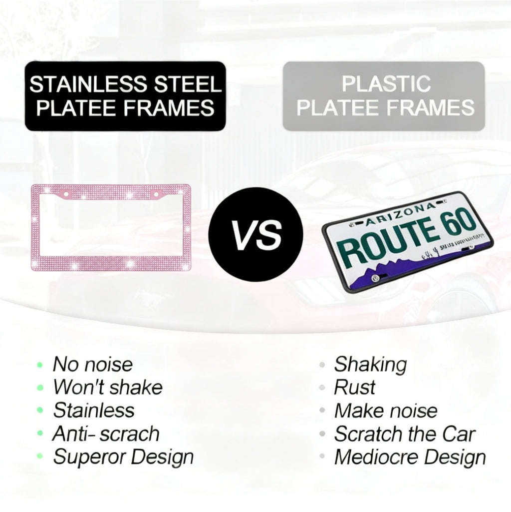 Xylobyte Bling License Plate Frames for Women, 2 Pack Sparkly Rhinestone Diamond License Plate Frames, Car Accessories with Glitter Crystal Caps (Light Pink)