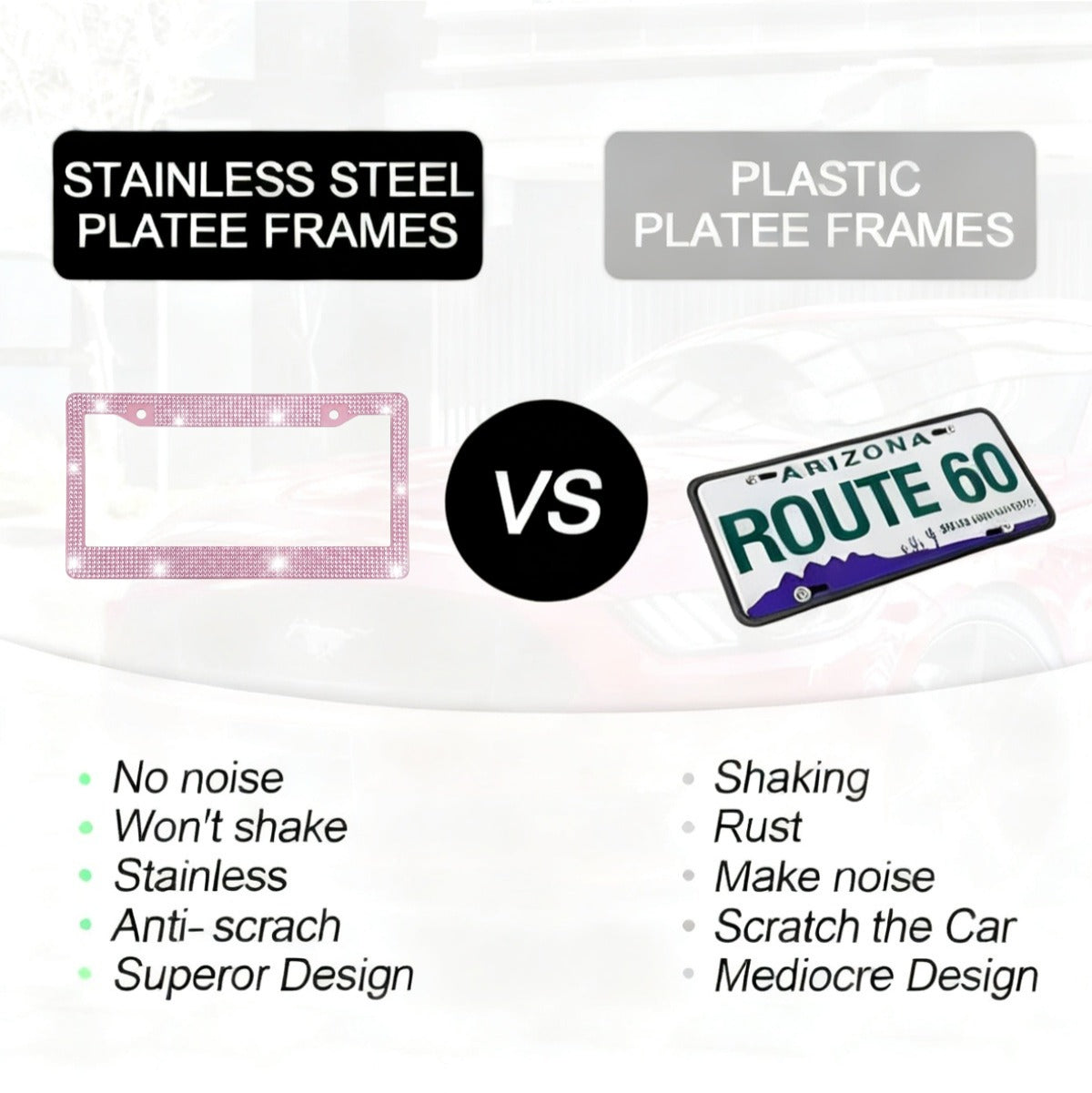 Xylobyte Bling License Plate Frames for Women, 2 Pack Sparkly Rhinestone Diamond License Plate Frames, Car Accessories with Glitter Crystal Caps (Light Pink)
