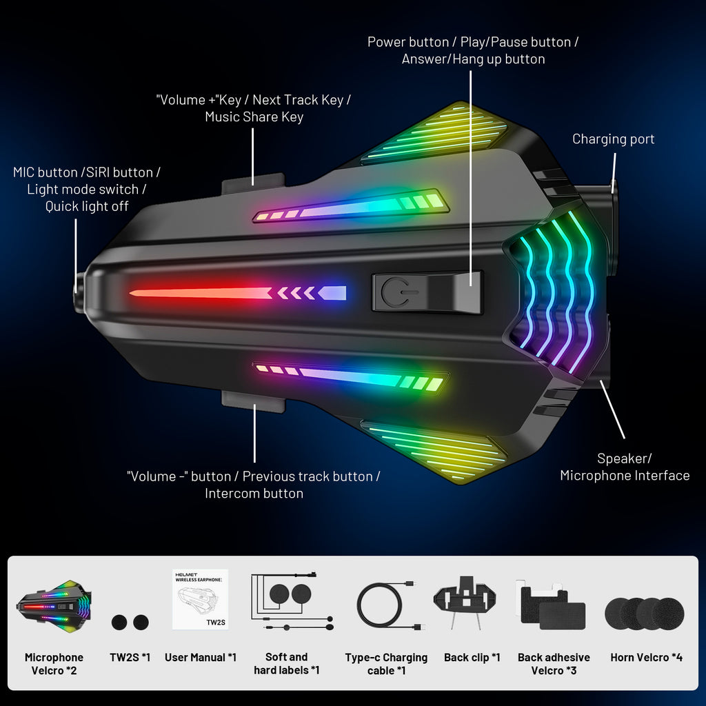 Xylobyte Motorcycle Bluetooth Headset with Wireless 6.0, 520m Helmet Intercom with Universal Pairing, IPX5 Waterproof Motorbike Communication System, Music Sharing & RGB Light