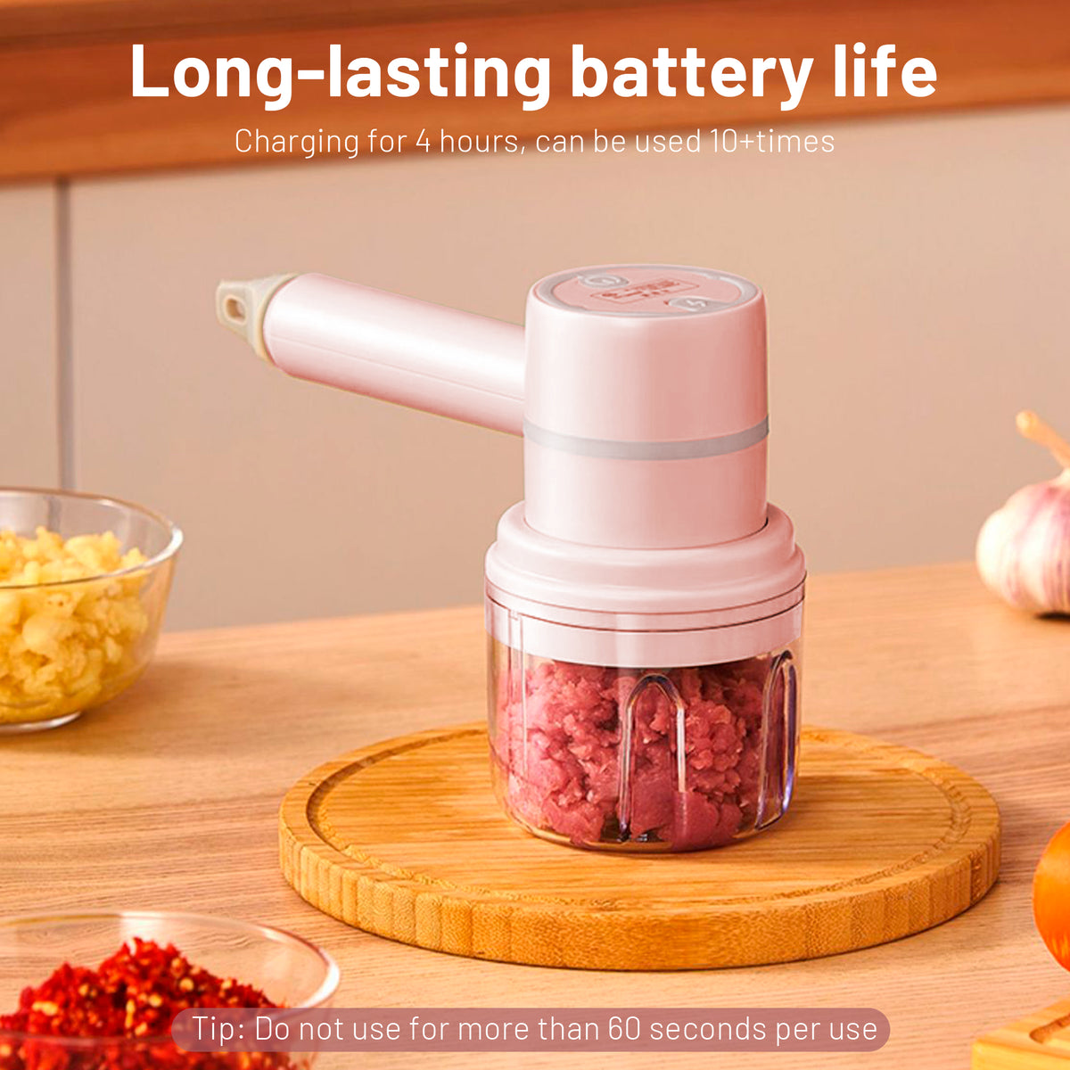 Xylobyte 2-in-1 Electric Hand Mixer, Electric Whisk, Mini Onion Chopper 10Oz, Small Cordless Hand Blender, 3 Speed Rechargeable Food Processor for Baby Food Maker, Pink
