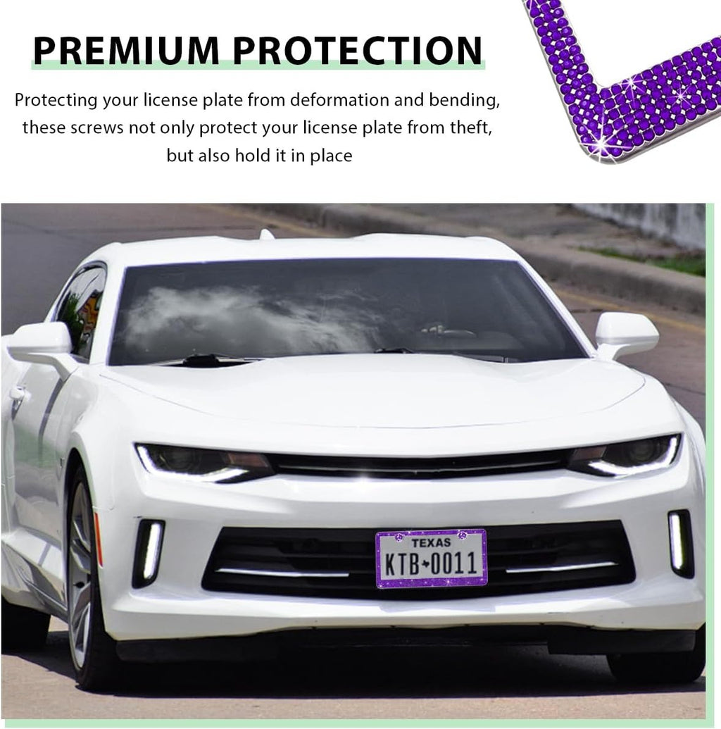 Xylobyte 2 Pack Bling License Plate Frames for Women, Sparkly Rhinestone Diamond Car Accessories with Glitter Crystal Caps (Dark Purple)