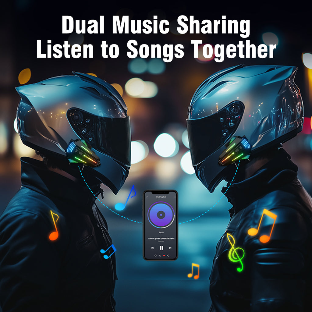 Xylobyte Motorcycle Bluetooth Headset with Wireless 6.0, 520m Helmet Intercom with Universal Pairing, IPX5 Waterproof Motorbike Communication System, Music Sharing & RGB Light