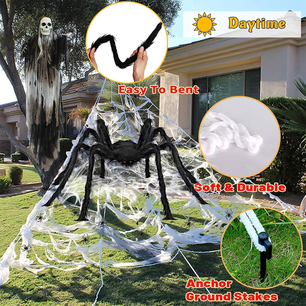 Xylobyte Halloween Decorations Outdoor, 200 LEDs Spider Web Lights, with 8 Lighting Modes Waterproof for Outdoor Yard Halloween Decorations (Purple & Orange)