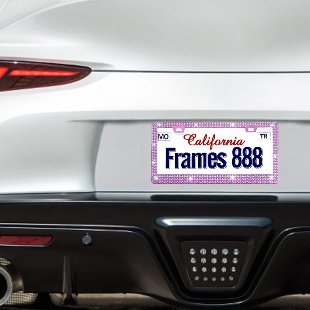Xylobyte 2 Pack Bling License Plate Frames for Women, Sparkly Rhinestone Diamond Car Accessories with Glitter Crystal Caps (Light Purple)