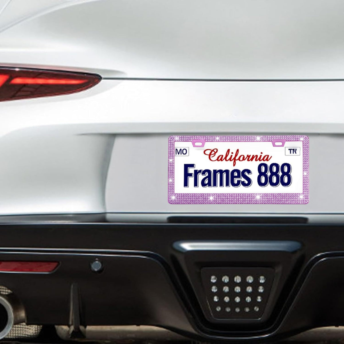 Xylobyte 2 Pack Bling License Plate Frames for Women, Sparkly Rhinestone Diamond Car Accessories with Glitter Crystal Caps (Light Purple)