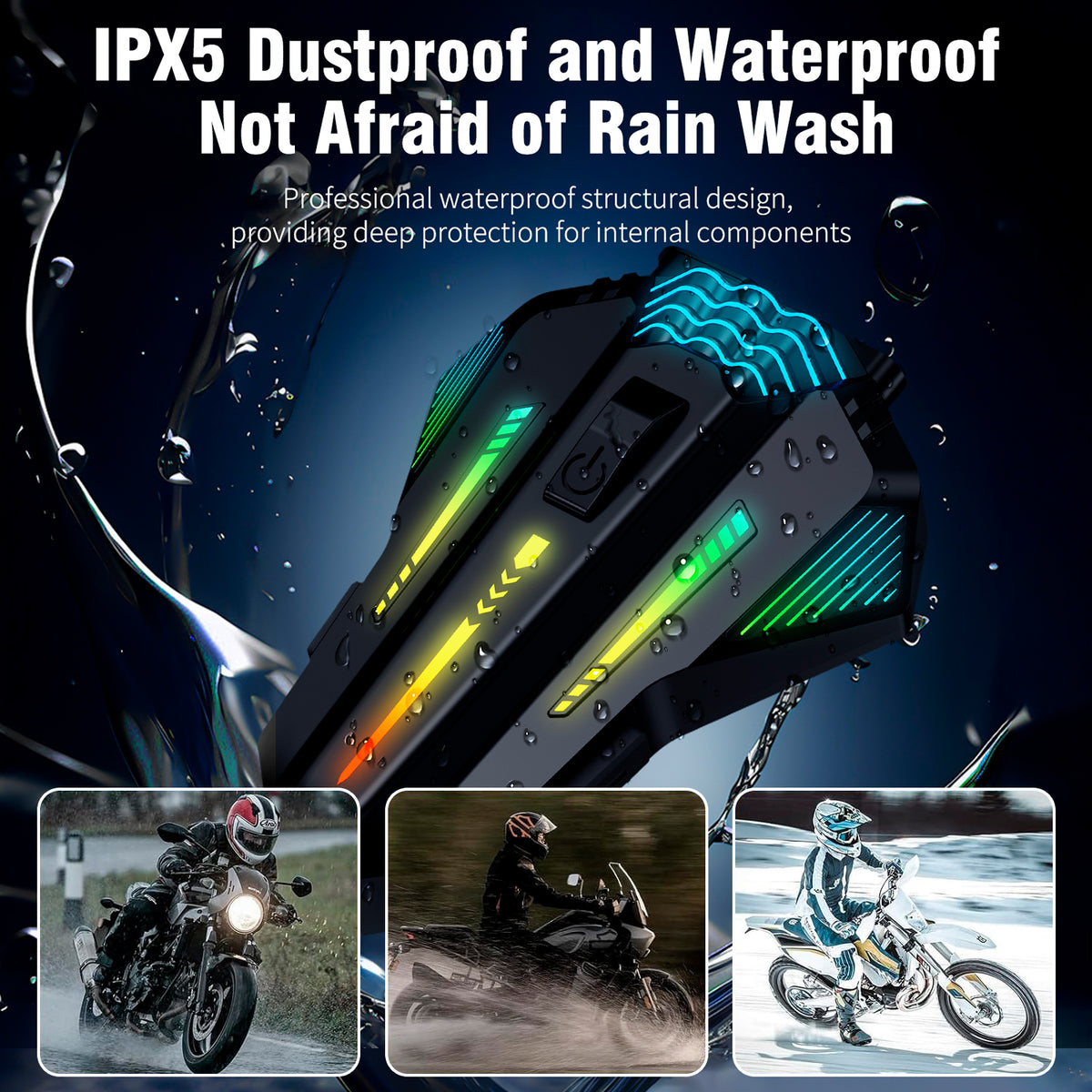 Xylobyte Motorcycle Bluetooth Headset with Wireless 6.0, 520m Helmet Intercom with Universal Pairing, IPX5 Waterproof Motorbike Communication System, Music Sharing & RGB Light