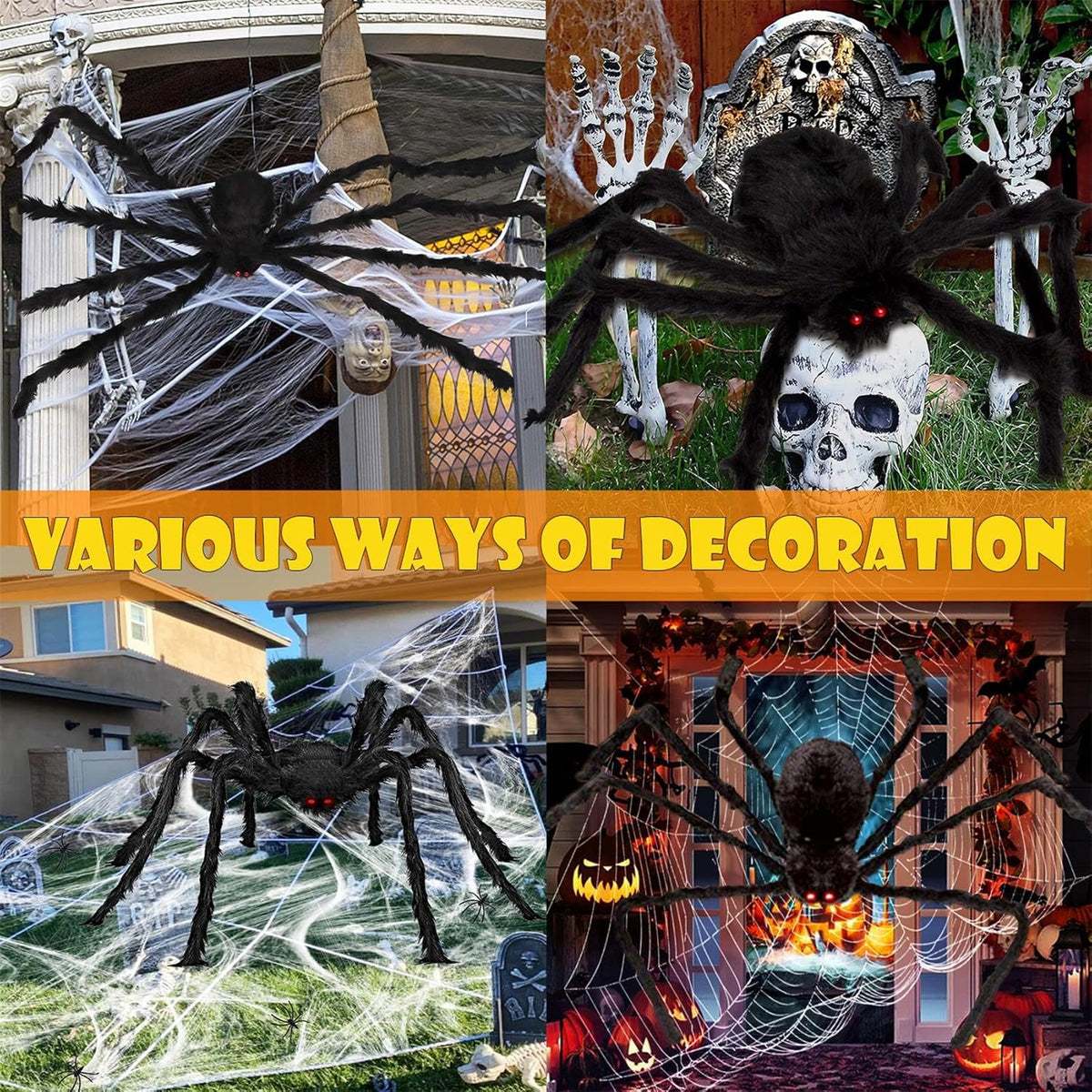 Xylobyte Halloween Decorations Outdoor, 200 LEDs Spider Web Lights, with 8 Lighting Modes Waterproof for Outdoor Yard Halloween Decorations (Purple & Orange)